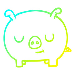 cold gradient line drawing cartoon happy pig