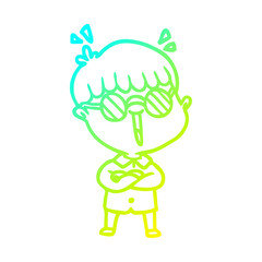 cold gradient line drawing cartoon boy wearing spectacles
