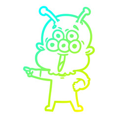 cold gradient line drawing happy cartoon alien pointing