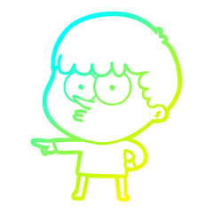 cold gradient line drawing cartoon pointing boy