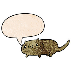 cartoon cat and speech bubble in retro texture style