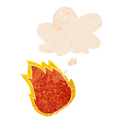 cartoon fire and thought bubble in retro textured style