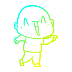 cold gradient line drawing happy cartoon bald man