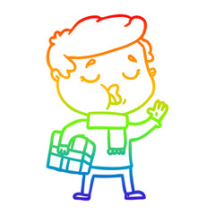 rainbow gradient line drawing cartoon man carol singing