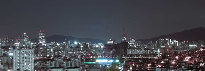 building of the city with modern buildings in Korea, night view. beautiful landscape of the city at night. modern Korean buildings in the city center night landscape.