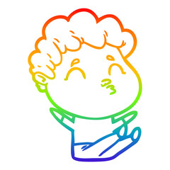 rainbow gradient line drawing cartoon man pouting