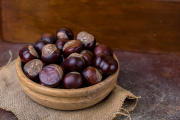 chestnuts in wooden