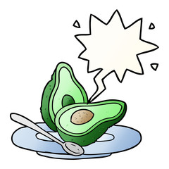cartoon halved avocado and speech bubble in smooth gradient style
