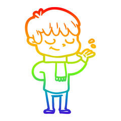 rainbow gradient line drawing cartoon happy boy