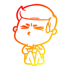 warm gradient line drawing cartoon man sweating