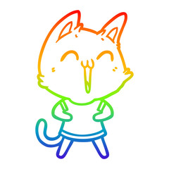 rainbow gradient line drawing happy cartoon cat