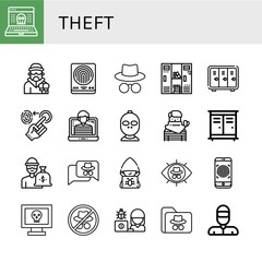 Set of theft icons such as Hack, Criminal, Fingerprint, Hacker, Locker, Thief, Lockers , theft
