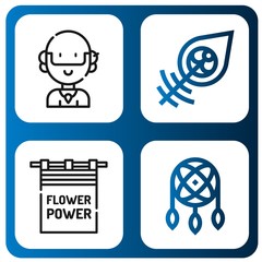 Set of hippie icons such as Hippie, Dreamcatcher, Flower power , hippie
