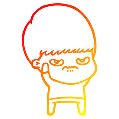 warm gradient line drawing annoyed cartoon boy