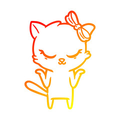 warm gradient line drawing cute cartoon cat with bow