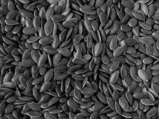 Monochrome Close-up of Flaxseeds, Black And White Food Background In Oil Painting Style