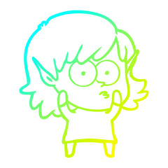 cold gradient line drawing cartoon elf girl staring