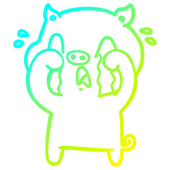 cold gradient line drawing crying pig cartoon