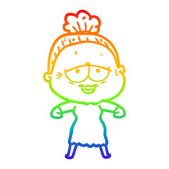 rainbow gradient line drawing cartoon happy old lady