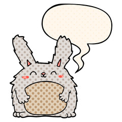 cartoon furry rabbit and speech bubble in comic book style
