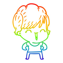 rainbow gradient line drawing cartoon laughing woman
