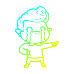 cold gradient line drawing cartoon man crying