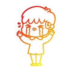 warm gradient line drawing cartoon boy crying