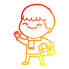 warm gradient line drawing cartoon happy boy