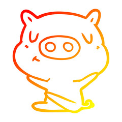 warm gradient line drawing cartoon content pig