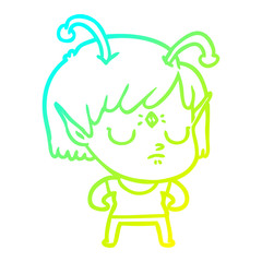 cold gradient line drawing cartoon alien girl