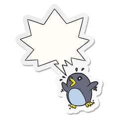 cartoon frightened penguin and speech bubble sticker