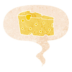 cartoon cheese and speech bubble in retro textured style