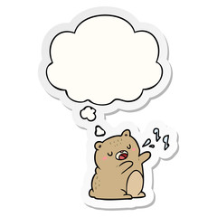 cartoon singing bear and thought bubble as a printed sticker
