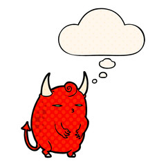 cartoon halloween devil and thought bubble in comic book style
