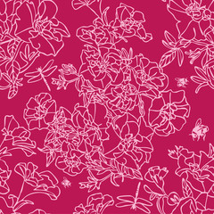 Seamless floral pattern with white flowers on red background. Vector