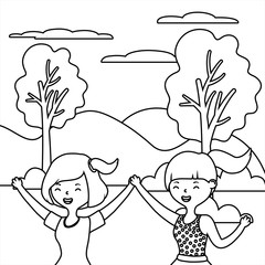 Teenager girls cartoons design vector illustrator