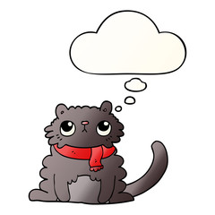 cartoon cat and thought bubble in smooth gradient style