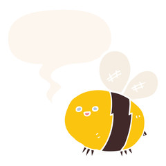 cartoon bee and speech bubble in retro style
