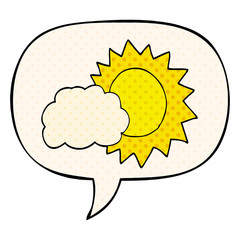 cartoon weather and speech bubble in comic book style