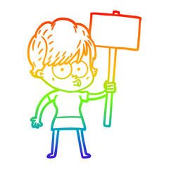 rainbow gradient line drawing cartoon woman