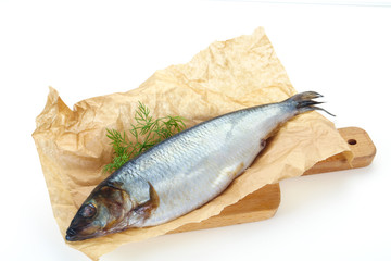 Salted herring over the wooden board