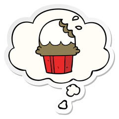 cartoon cupcake and thought bubble as a printed sticker