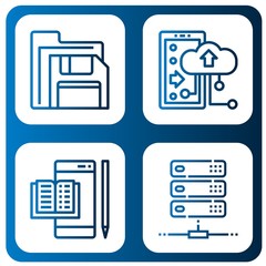 Set of download icons such as Floppy disk, Cloud storage, Ebook, Server , download