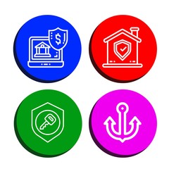 Set of secure icons such as Online banking, Shield, Key, Anchor , secure