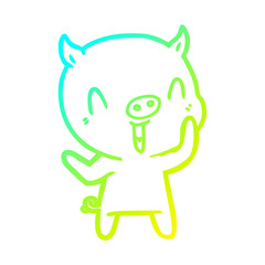 cold gradient line drawing happy cartoon pig