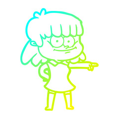 cold gradient line drawing cartoon girl smiling