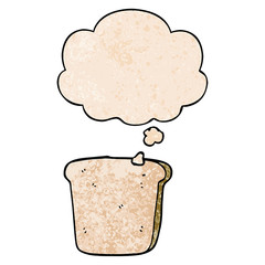 cartoon slice of bread and thought bubble in grunge texture pattern style