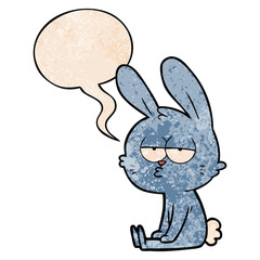 cute cartoon rabbit and speech bubble in retro texture style