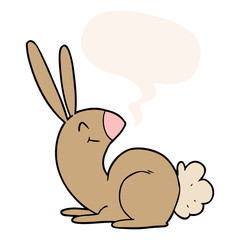cute cartoon rabbit and speech bubble in retro style