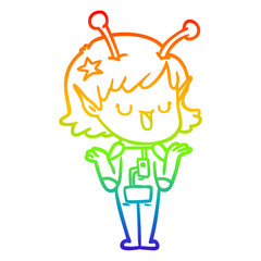 rainbow gradient line drawing happy alien girl cartoon